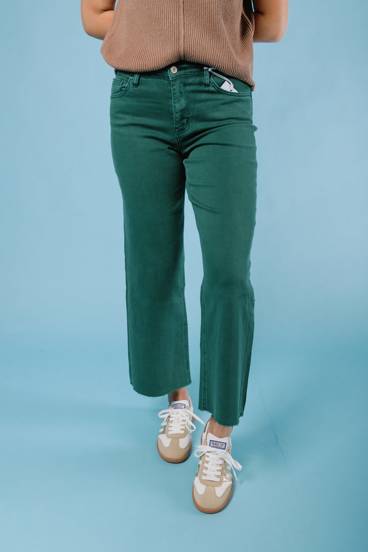 Vervet | Olivia High Rise Crop Wide Leg Jeans - Mallard Green