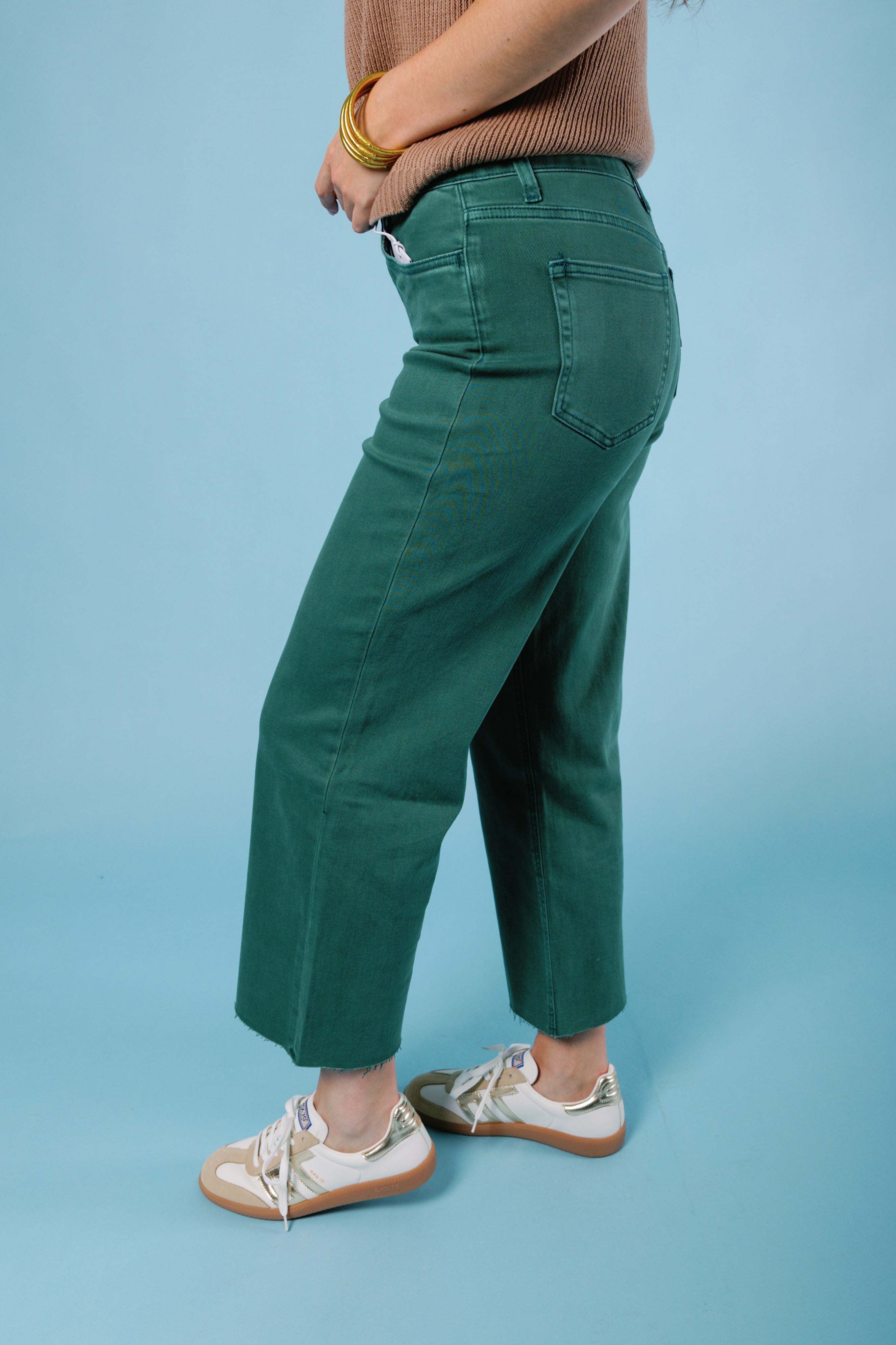 Vervet | Olivia High Rise Crop Wide Leg Jeans - Mallard Green