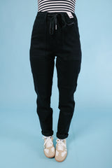 Judy Blue | High Waist Jet Black Double Roll Cuff Jogger (Final Sale)