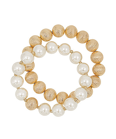 Madison's Exclusive | Satin Gold & Pearl 2 Set Bracelet