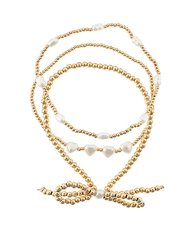 Madison's Exclusive | Three Row Pearl Heart & Bow Bracelet
