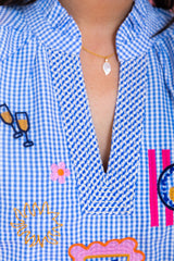 Short Sleeve Embroidery Detail Gingham Top