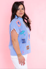 Short Sleeve Embroidery Detail Gingham Top