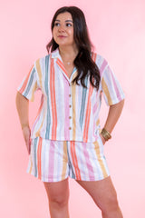 Sunset Stripe Knit Button-Up Set