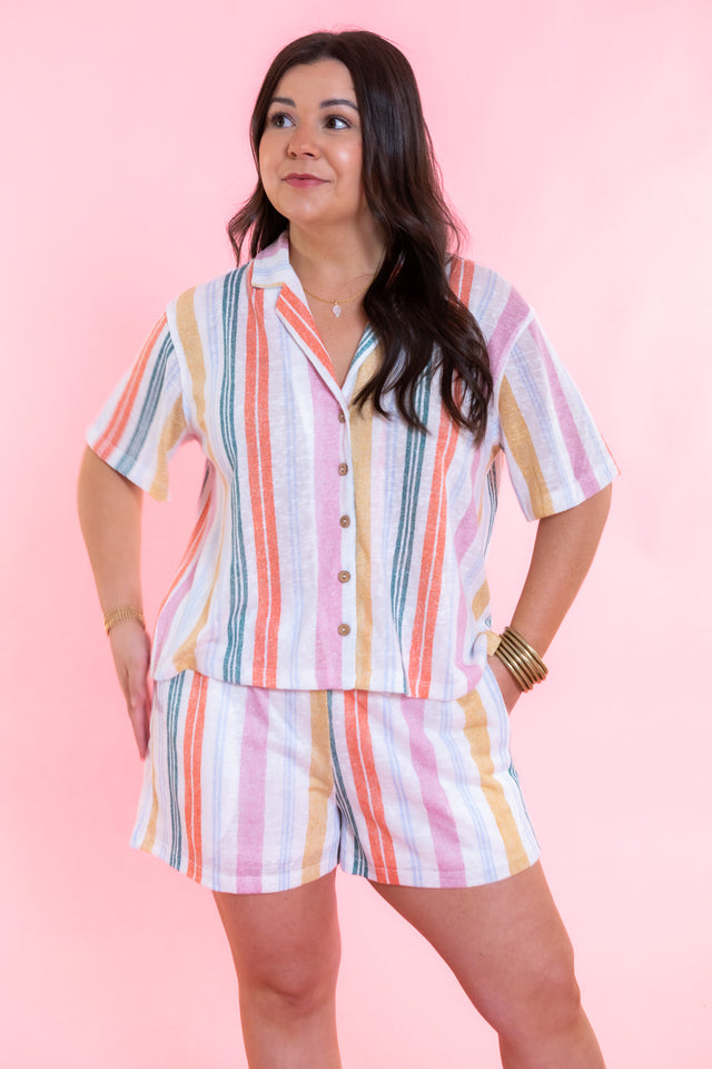 Sunset Stripe Knit Button-Up Set