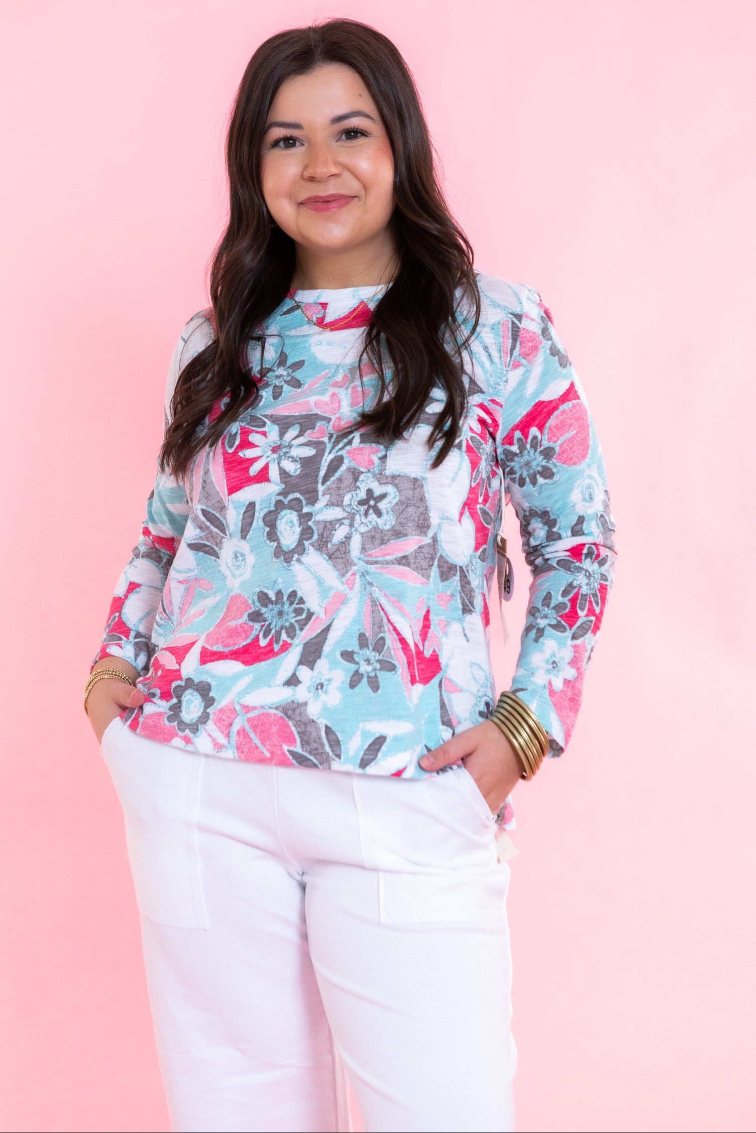 Peruvian Cotton Fiji Floral Hi-Lo Scoop Neck Tee