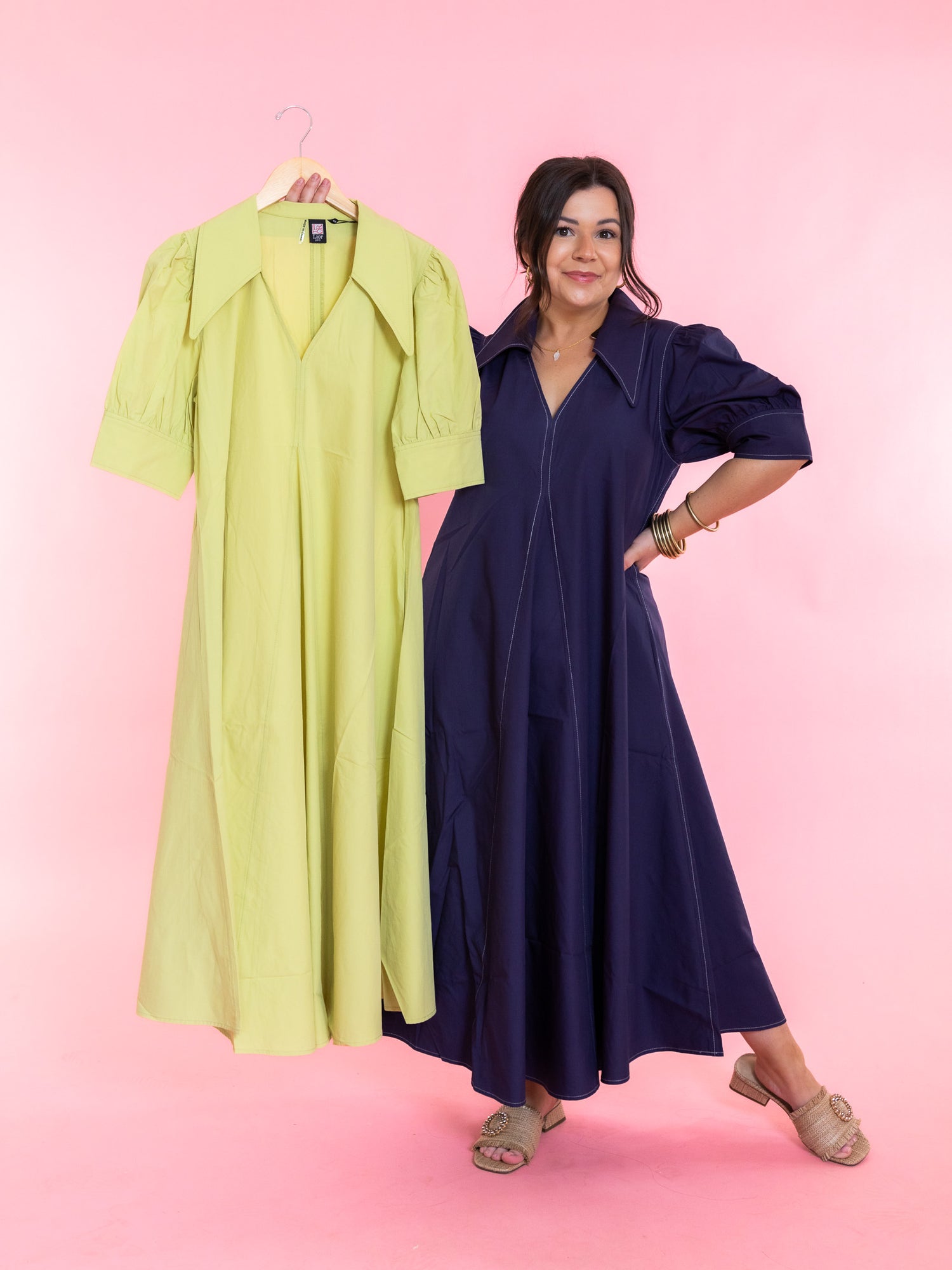 LIOR | Amber Pointed Collar Lime Dress