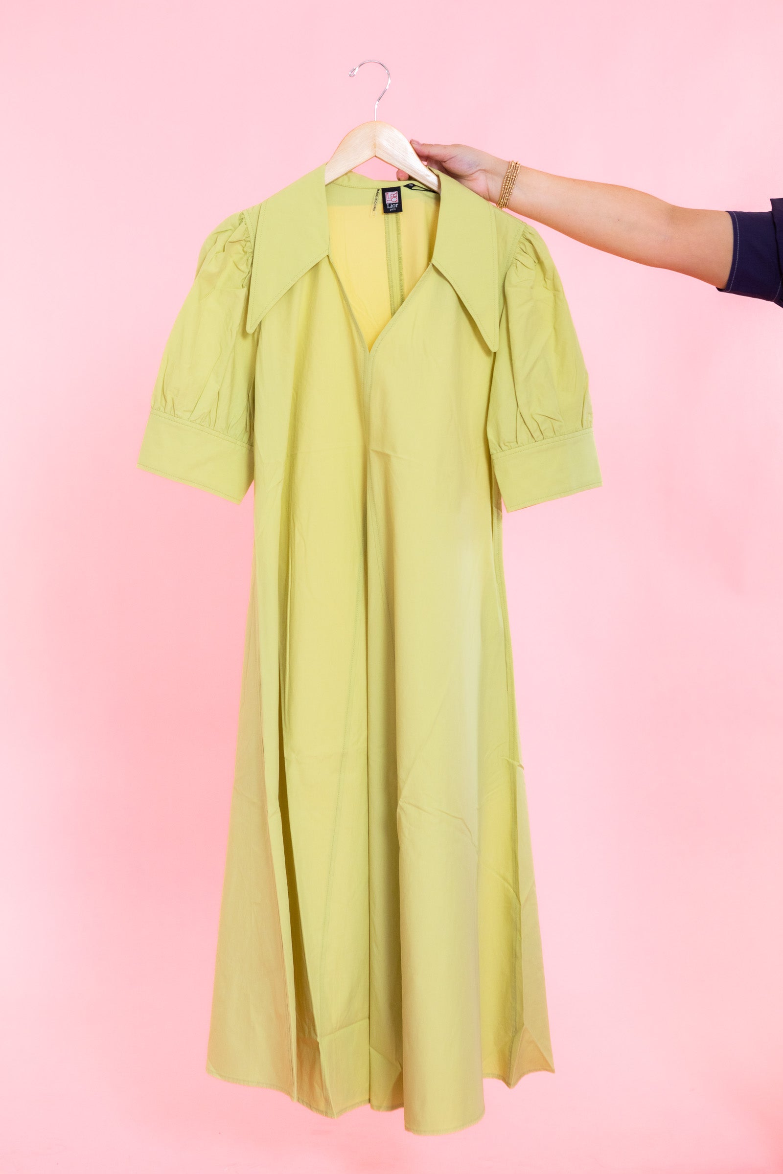 LIOR | Amber Pointed Collar Lime Dress