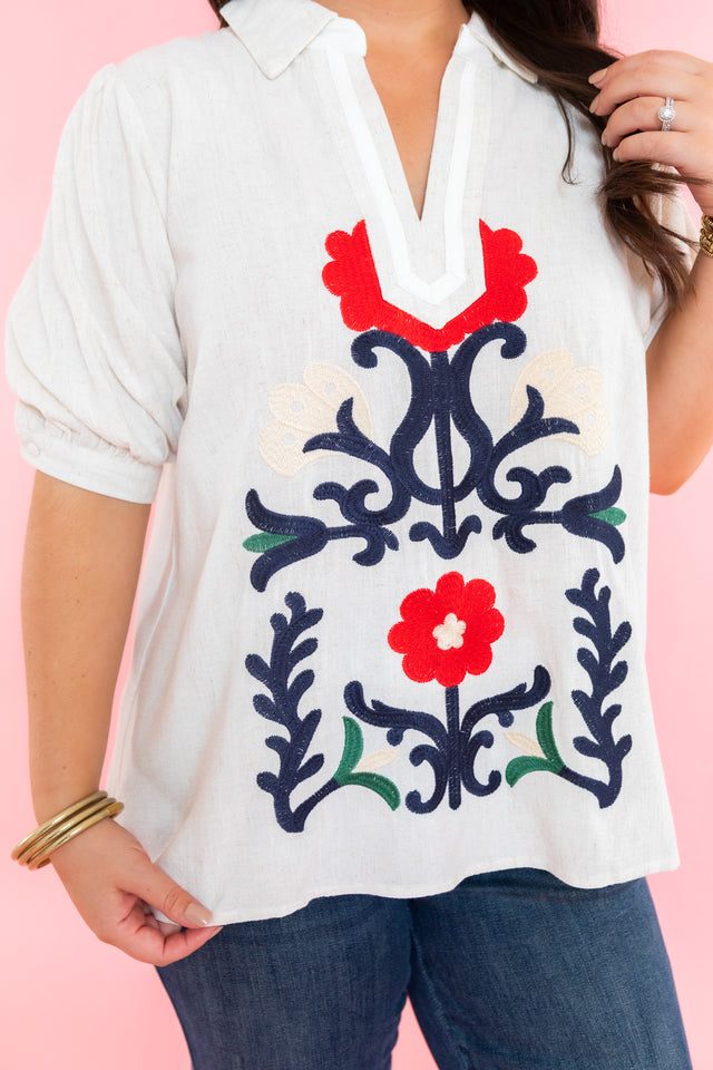 Short Puff Sleeve Mix Media Top