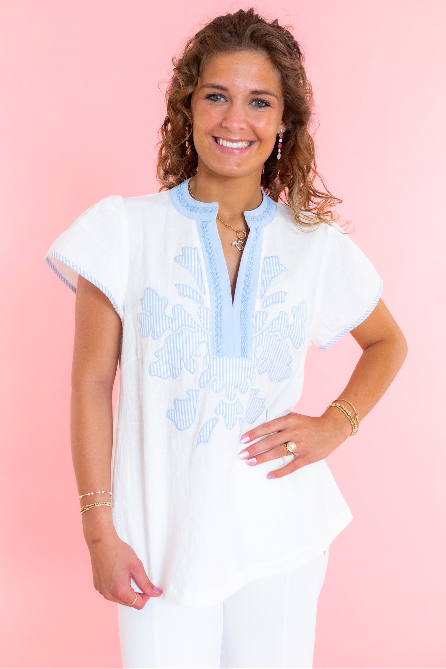 Solid Top with Stripe Abstract Applique