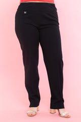 Wide Band Elastic Waist Ankle Pants in Black