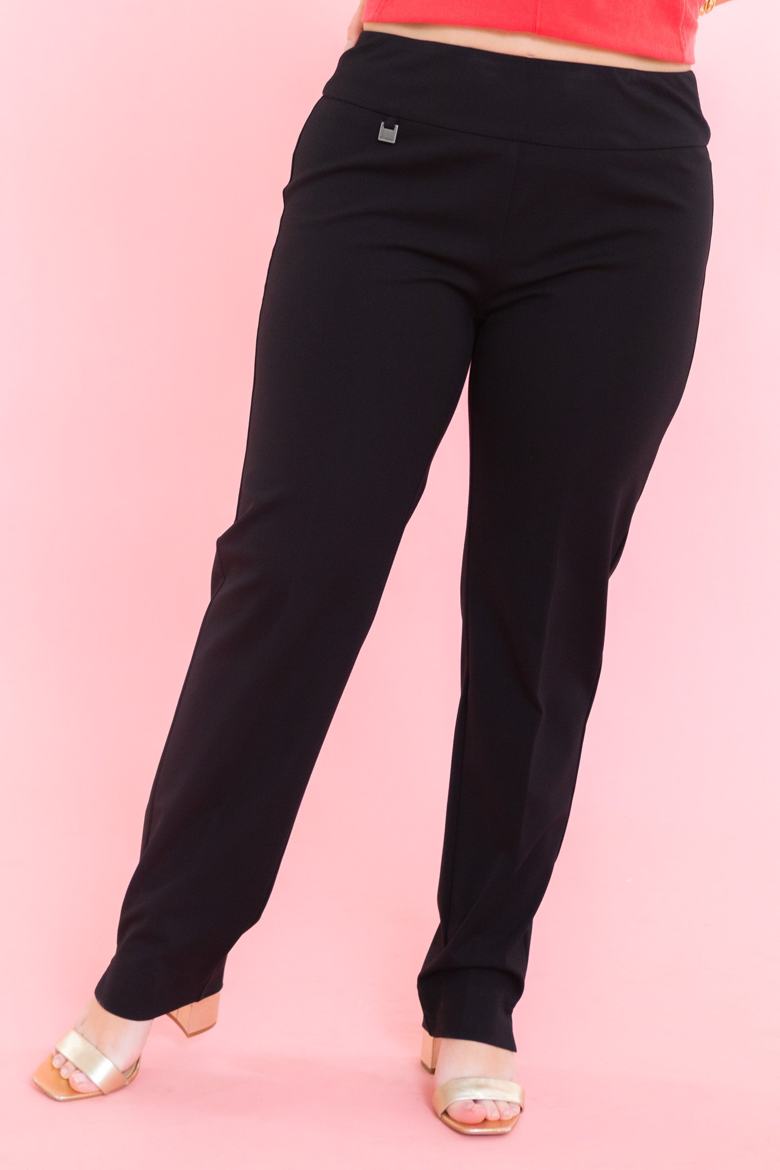 Wide Band Elastic Waist Ankle Pants in Black