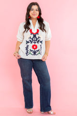 Short Puff Sleeve Mix Media Top