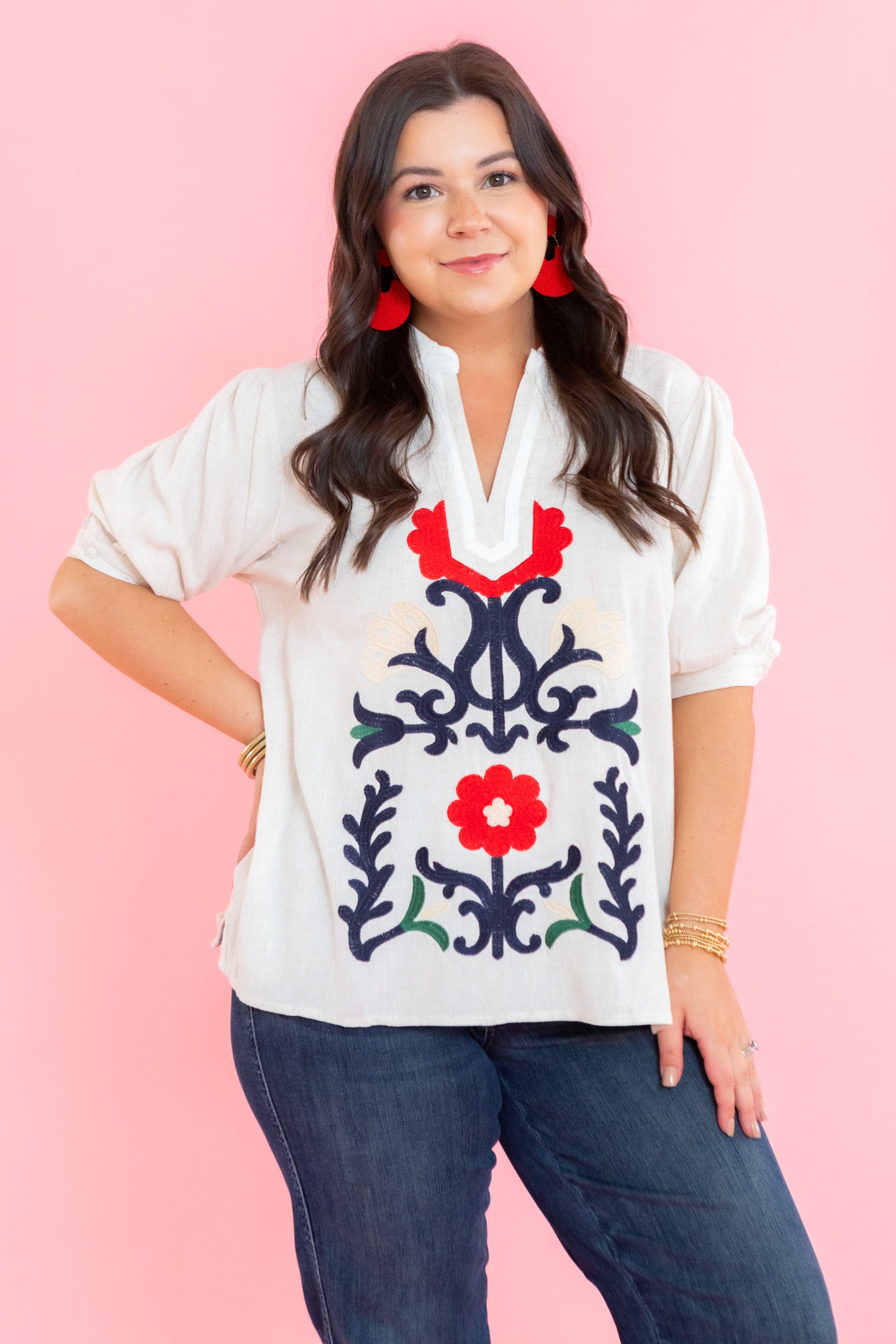 Short Puff Sleeve Mix Media Top