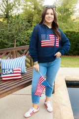 Open Stitch Long Sleeve Hooded Pullover Sweater