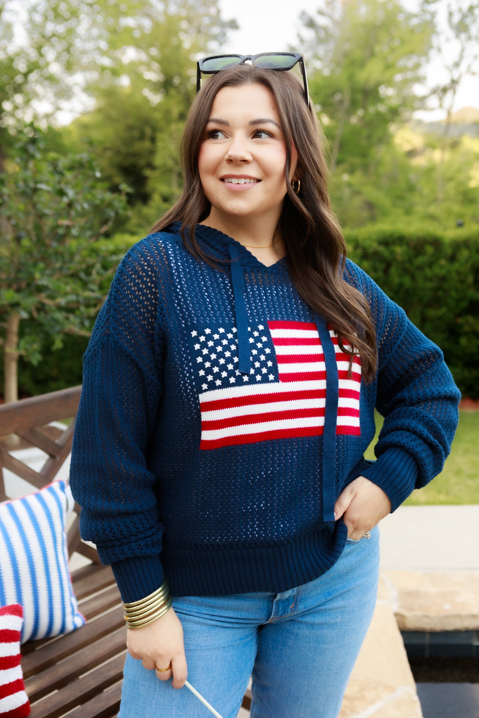 Open Stitch Long Sleeve Hooded Pullover Sweater