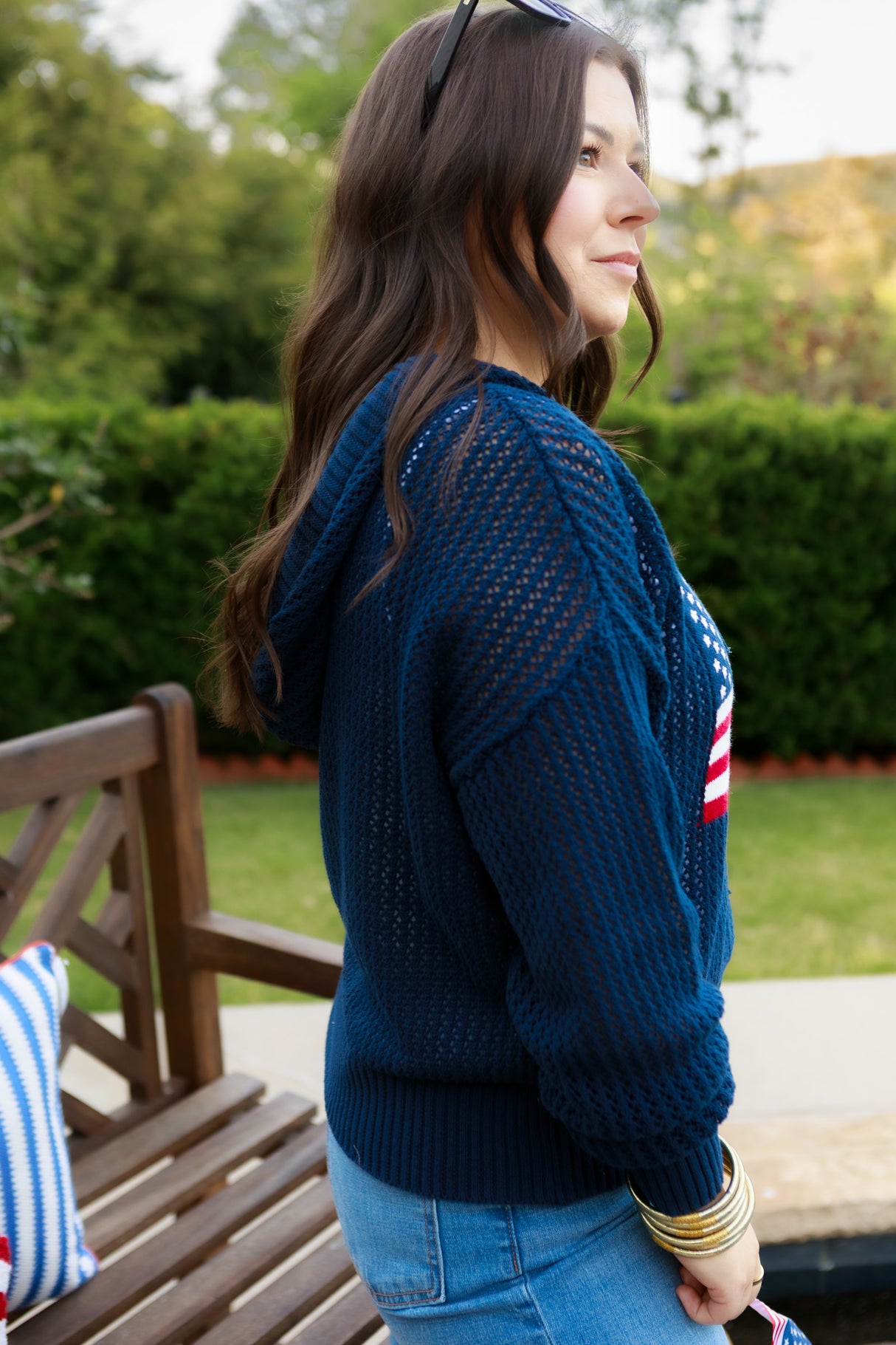 Open Stitch Long Sleeve Hooded Pullover Sweater