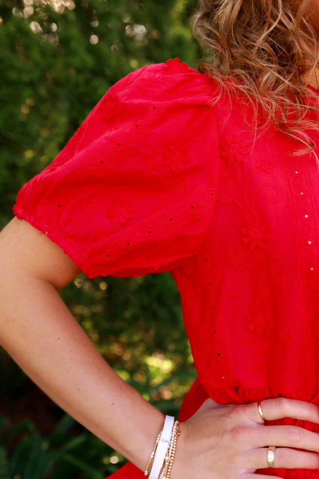 Classic Red Eyelet Peplum Top