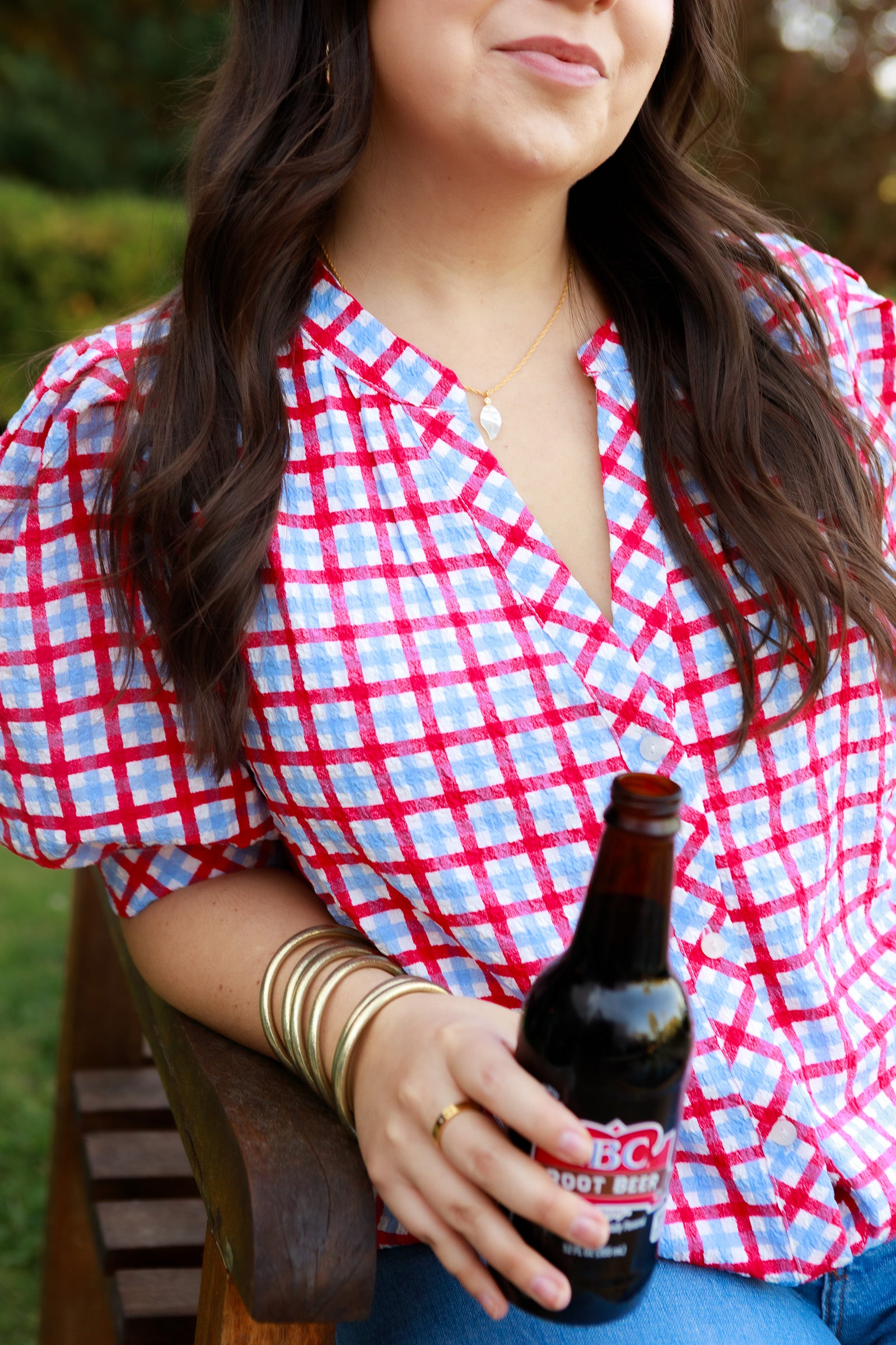 Mary Square | Elaine Gingham Red & Blue Top