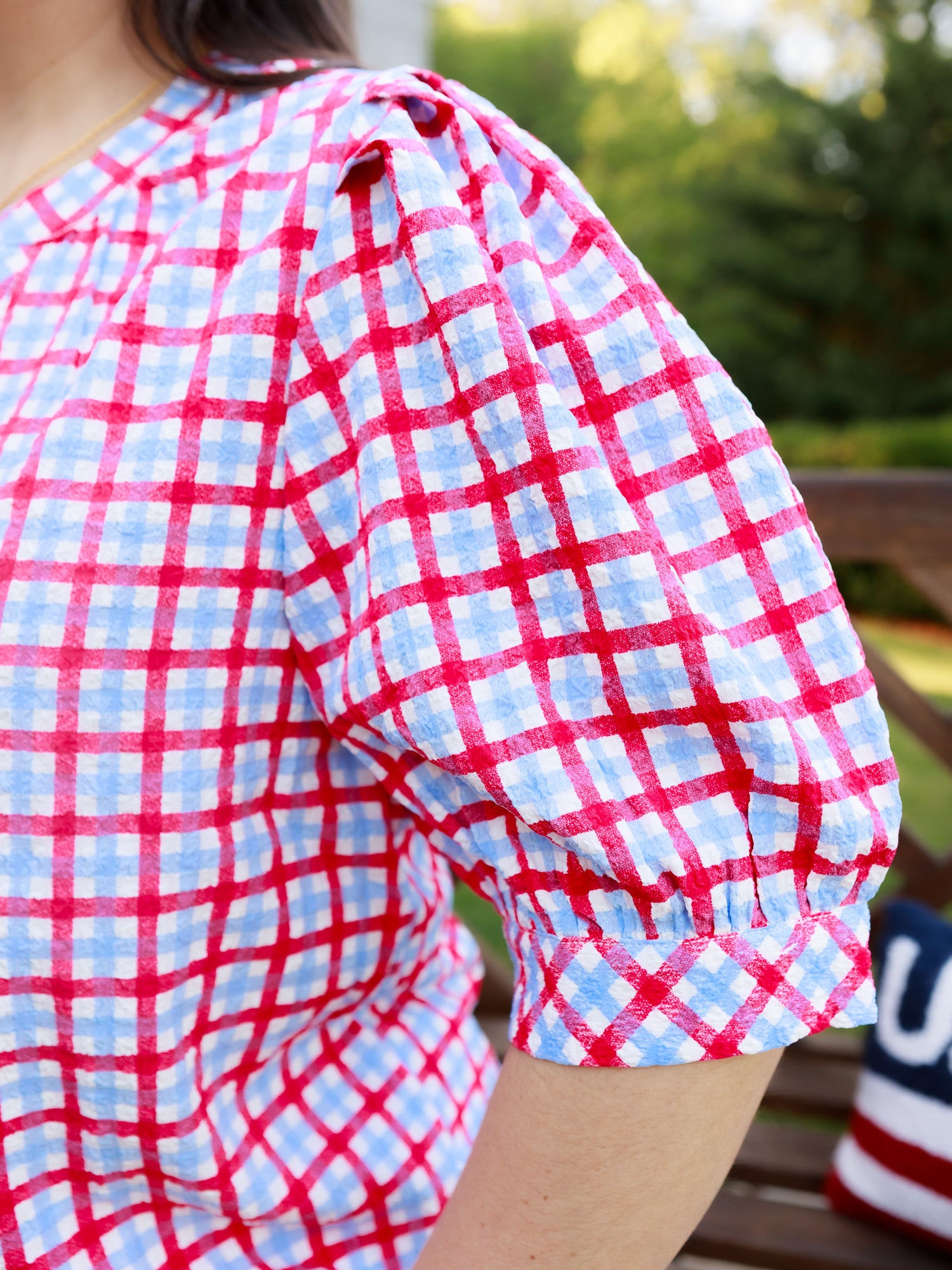 Mary Square | Elaine Gingham Red & Blue Top