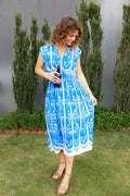 Sleeveless V-Neck Button Down Printed Midi Dress