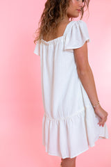 Square Neckline Flutter Sleeve Babydoll Mini Dress