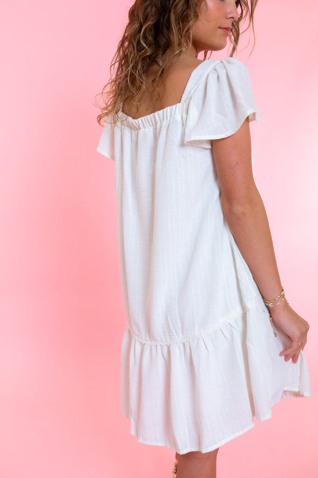 Square Neckline Flutter Sleeve Babydoll Mini Dress