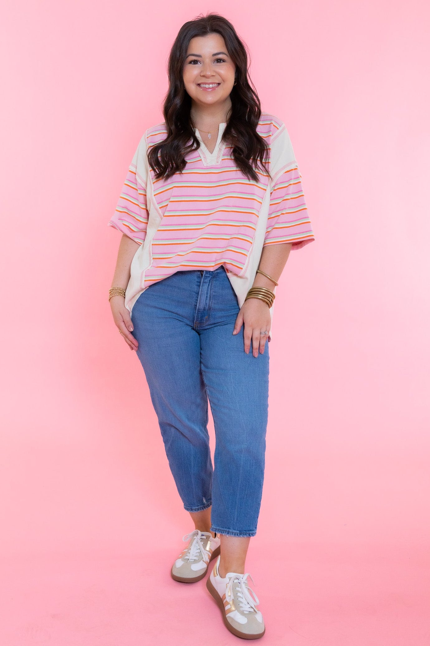 Stripe Mixed Knit Top