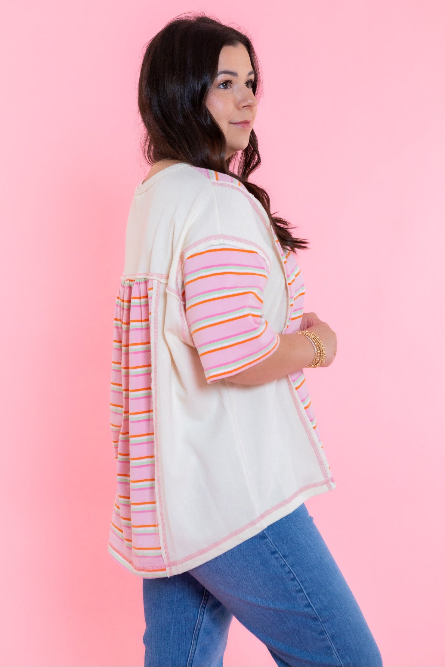 Stripe Mixed Knit Top