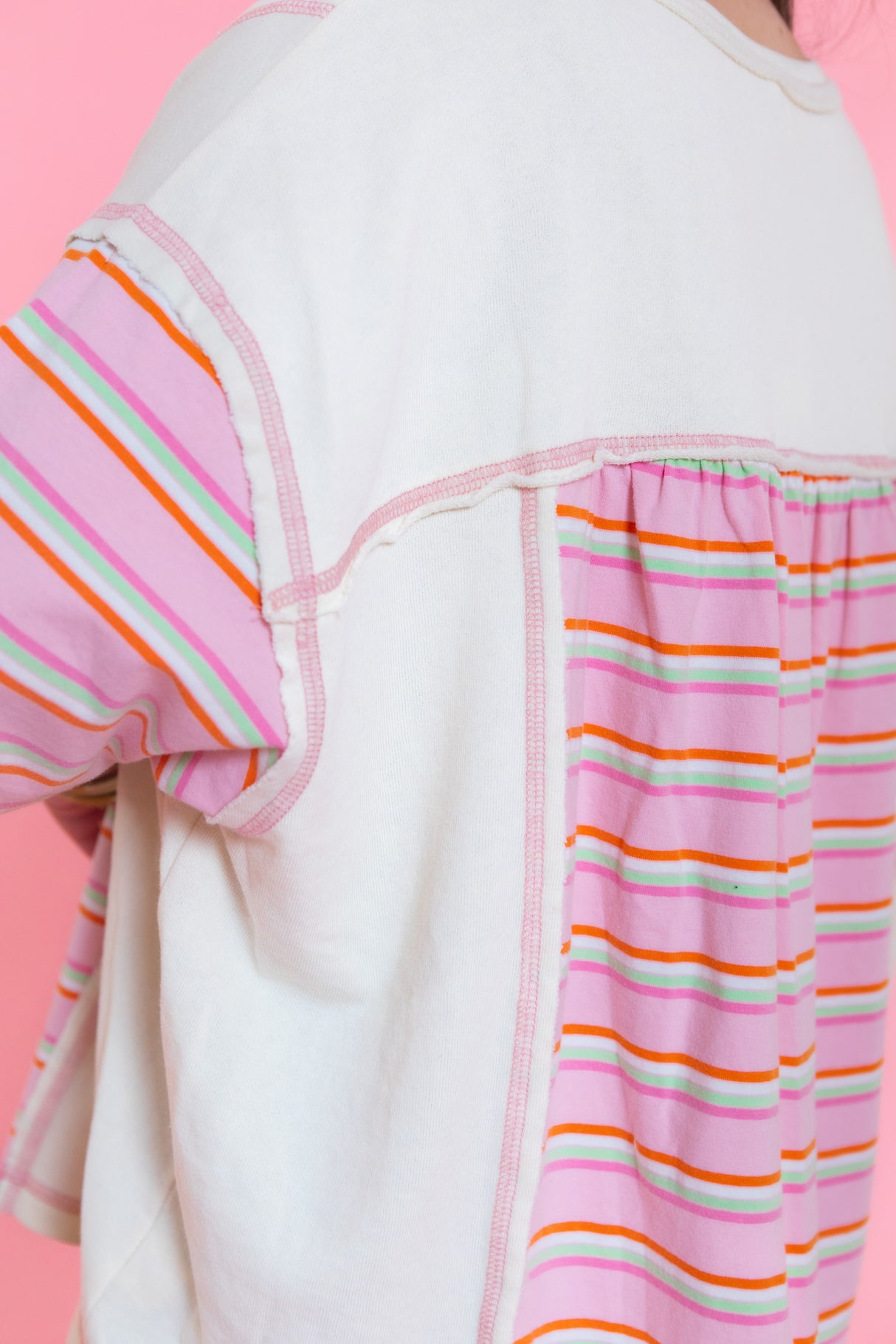 Stripe Mixed Knit Top