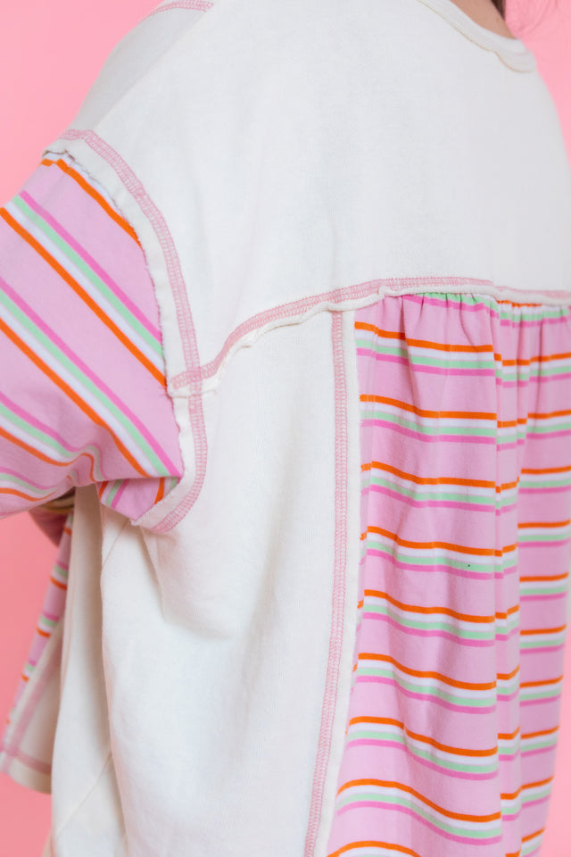 Stripe Mixed Knit Top
