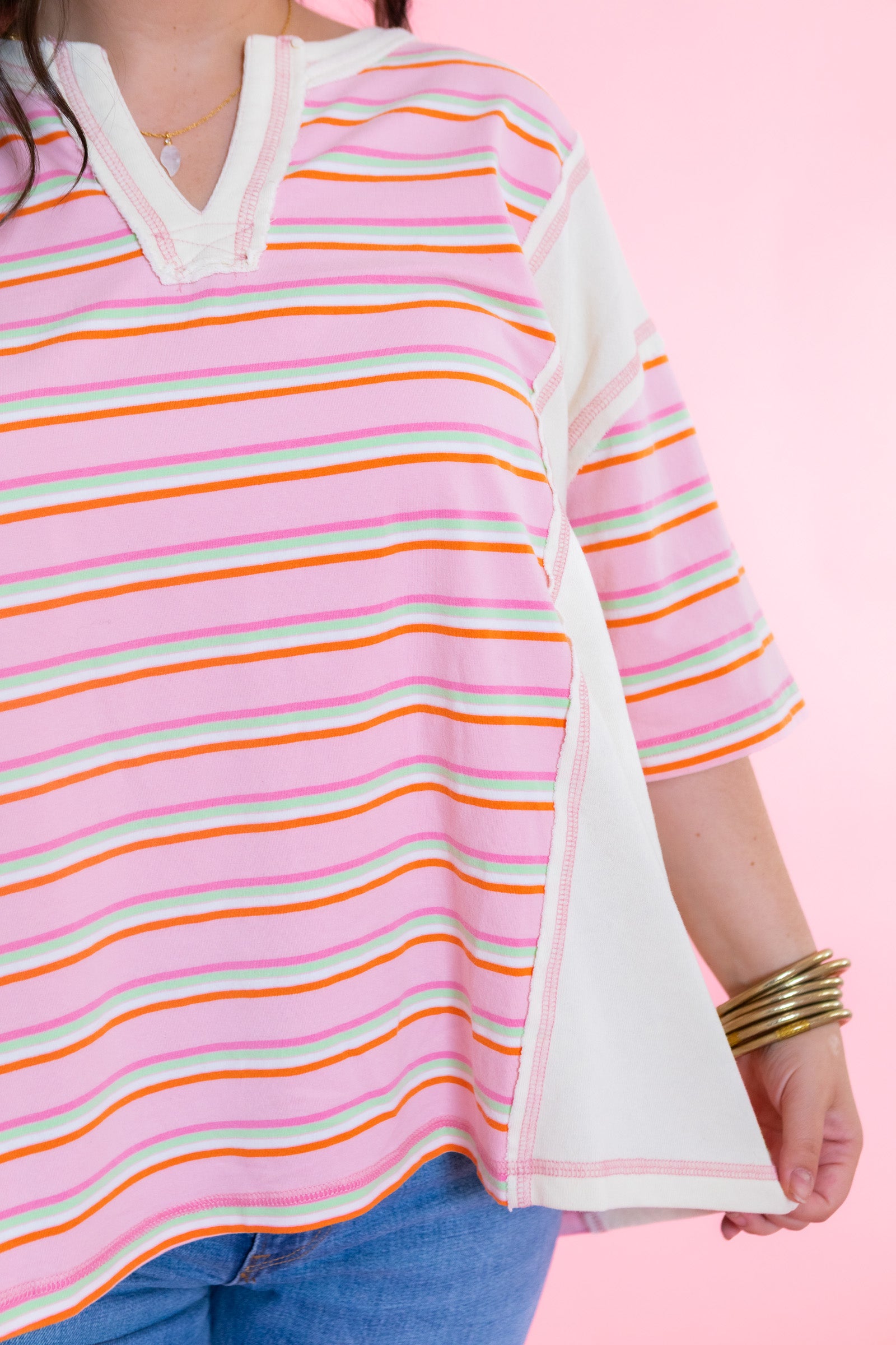 Stripe Mixed Knit Top