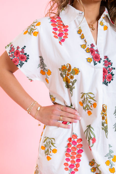 Short Sleeve Floral V-Neck Dress