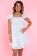 Square Neckline Flutter Sleeve Babydoll Mini Dress