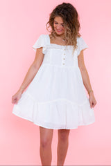 Square Neckline Flutter Sleeve Babydoll Mini Dress
