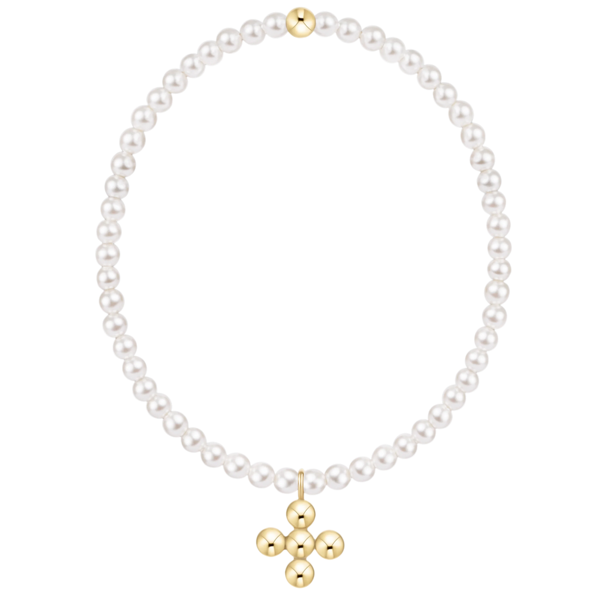 Enewton | Classic Pearl 3mm Bracelet | Signature Cross 4mm Beaded Gold Charm