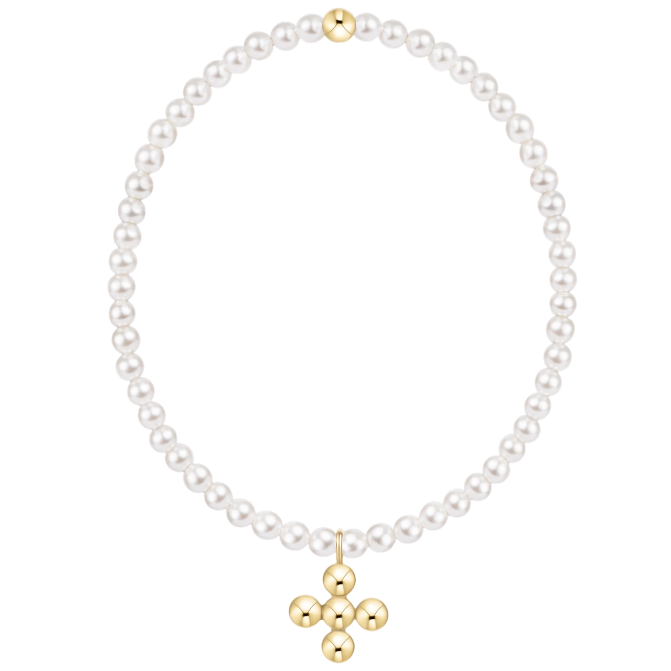 Enewton | Classic Pearl 3mm Bracelet | Signature Cross 4mm Beaded Gold Charm