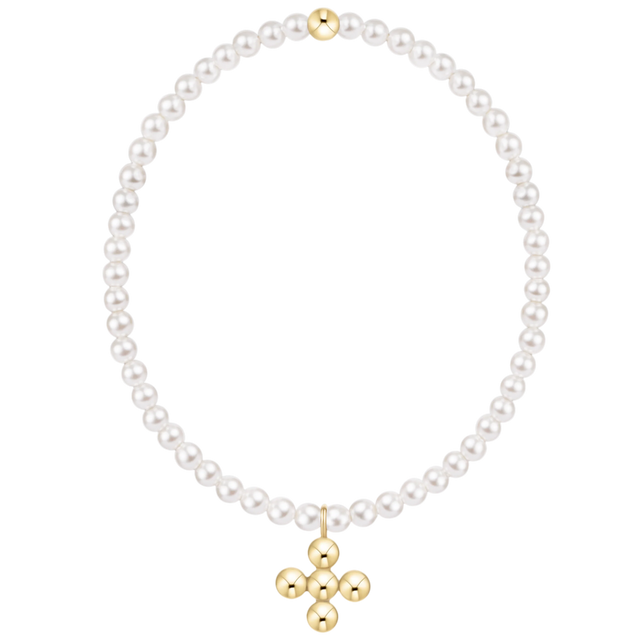 Enewton | Classic Pearl 3mm Bracelet | Signature Cross 4mm Beaded Gold Charm