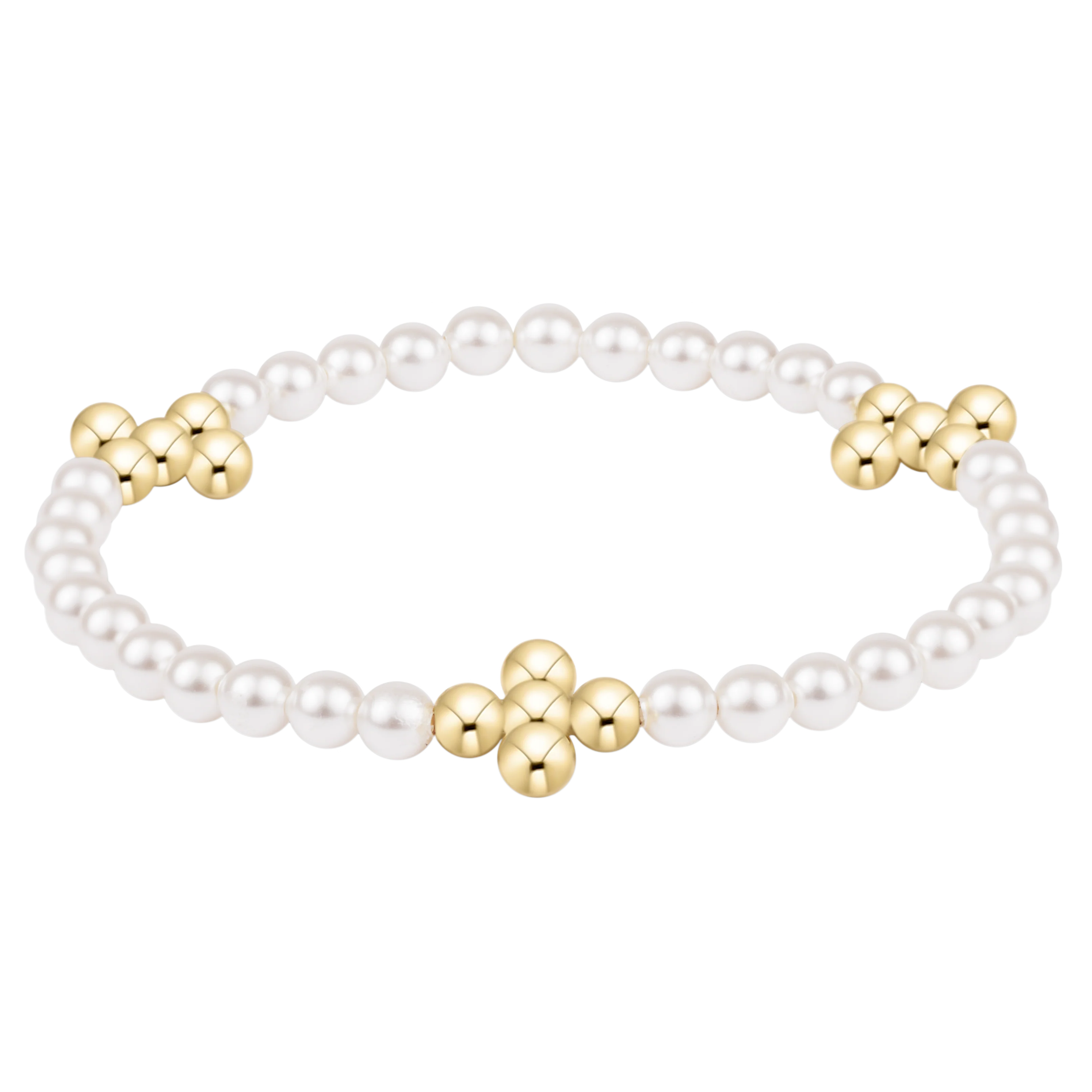 Enewton | Beaded 4mm Gold Singature Cross 4mm Pearl Bracelet