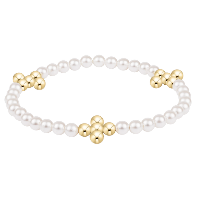 Enewton | Beaded 4mm Gold Singature Cross 4mm Pearl Bracelet