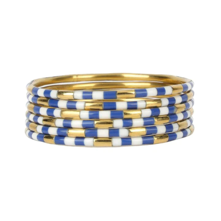 BudhaGirl | Blue and White Enamel Veda Bangles - Set Of 6