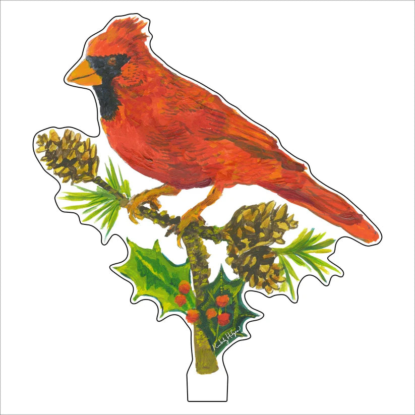 Kimberly Hodges Art | Cardinal with Pine Cones Large Acrylic