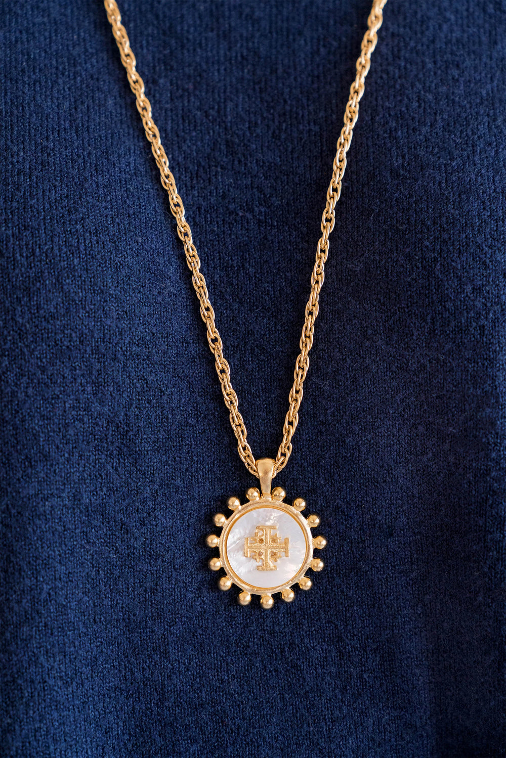 Susan Shaw | Long Mother of Pearl Jerusalem Cross Necklace