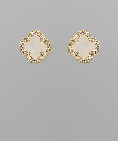 Pave Outline Clover Studs