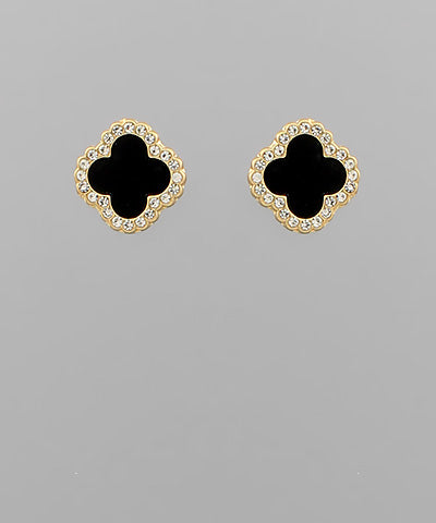 Pave Outline Clover Studs