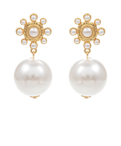 Studded Pearl Flower & Ball Earrings