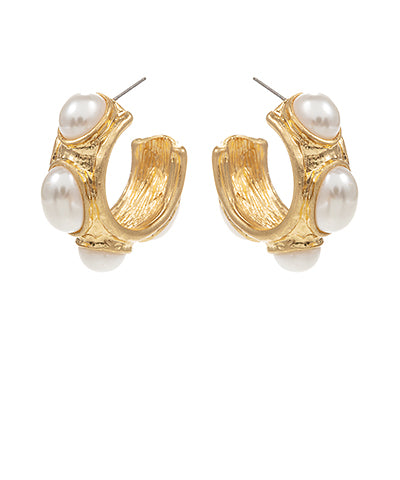 Studded Pearl & Textured Metal Hoops