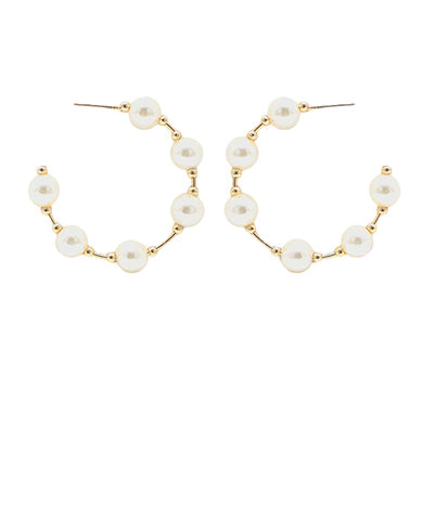 35mm Wire & Round Pearl Hoops