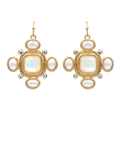 Antique Oval Pearl & Square Earrings