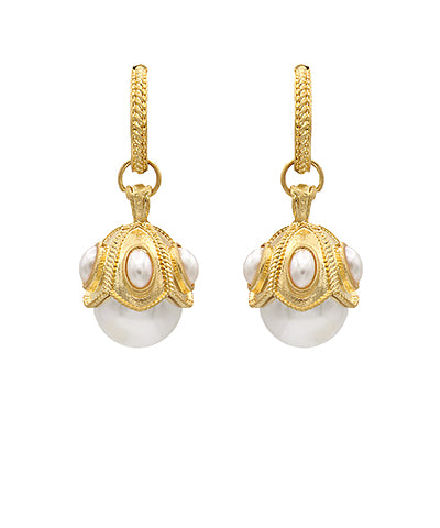 Pearl Ball Dangling Textured Hoops